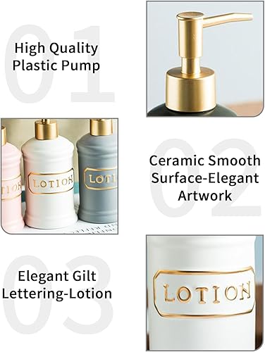 Miniatura 3 de YYW Dispensador de jabón, dispensador de jabón de manos de 11.5 onzas para baño, dispensador de jabón de manos de cerámica con loción de letras