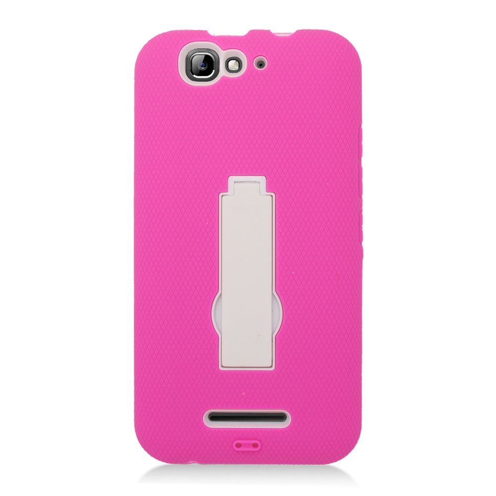 Eagle Cell Hybrid Armor Skin Protective Case Cover with Stand for BLU Life Pro L210 - Retail Packaging - White/Hot Pink