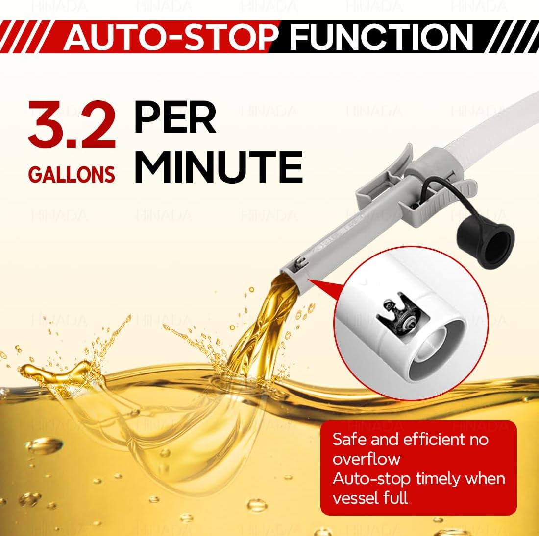 HiNADA Auto-Stop Fuel Transfer Pump, Portable Gas Can Pump - USB Type-C or Battery Powered, 3.2 GPM with 51'' Extra Long Hose, 4 Can Adapters & Leak Protection for Oil/Diesel/Gasoline Safe Transfer.