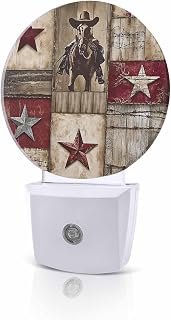 Night Lights Auto Sensor Red Texas Star Night Light Western Cowboy Horse Wood Round Lamp Plug-in LED Nightlights Dusk to Dawn for Living Room Bedroom Bathroom Hallway Home Wall Decor