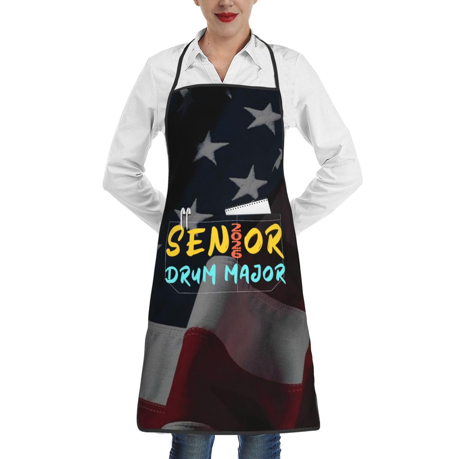 nopicsn Senior 2026 Drum Major Apron for cooking with Pockets Women Men Kitchen Chef Funny Aprons