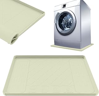 27×27×0.79inch Washer Drain Pan Silicone Mat, Waterproof Anti-Vibration Non-Slip Washer Drip Tray, With Raised Edge Washing Machine Silicone Mat, Floor Leak Protector for Laundry Room（White）