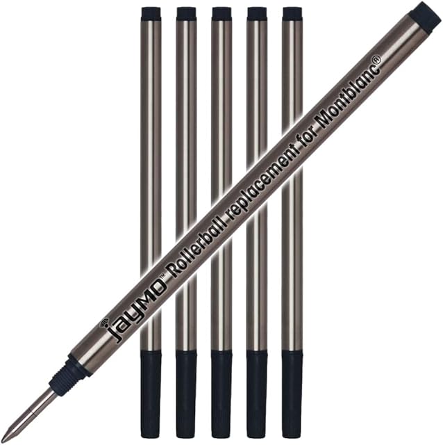 Jaymo - 6 Black - Rollerball Pen Refill - Compatible with/Replacement for Montblanc 105158 - 4.44 in / 113 mm Long