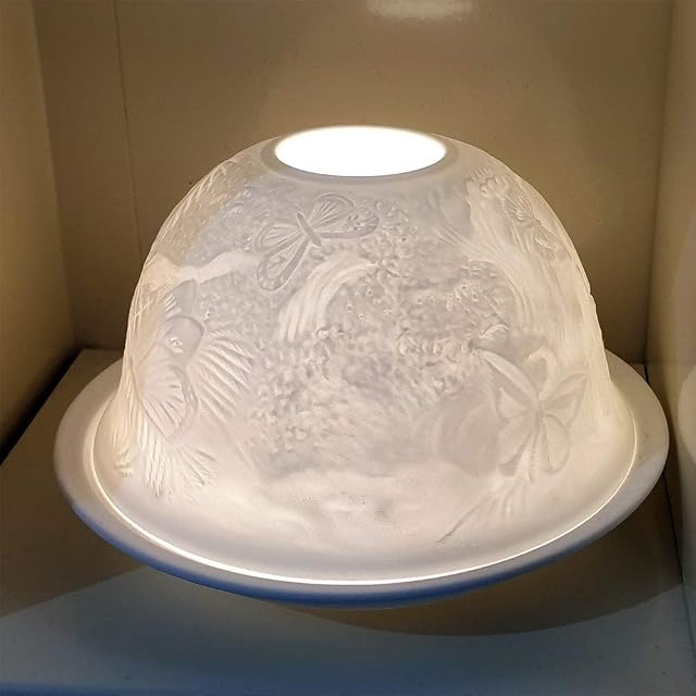 Nordic Light Tealight Candle Holder, Set of Shade & Plate, Butterflies Living, Dining Room Table, Home Decor Accessories-Porcelain-One Size, White Patterned