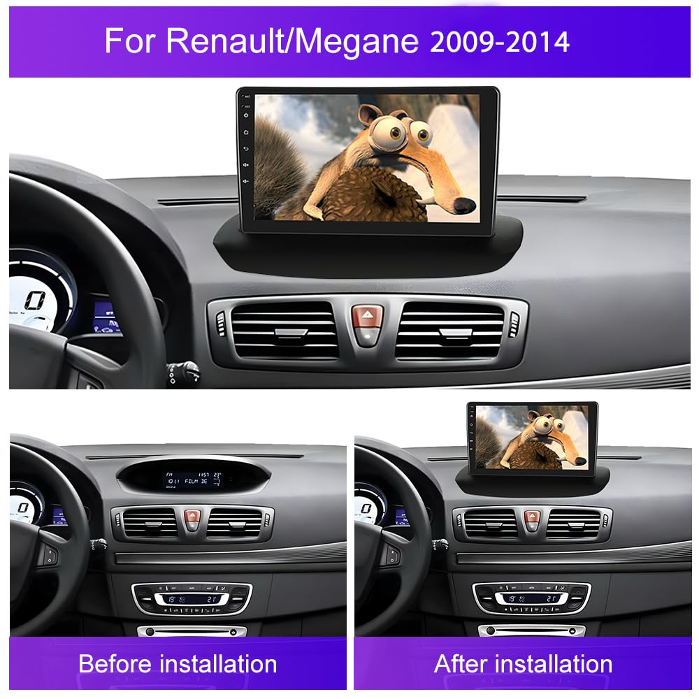 Hikity 2+64G 9" Autoradio Android pour Renault Megane 3 2009-2014 | Wireless Carplay Autoradio 2 DIN GPS Navi Bluetooth WiFi FM/RDS Caméra de Recul DSP EQ Commandes au Volant 2+64G