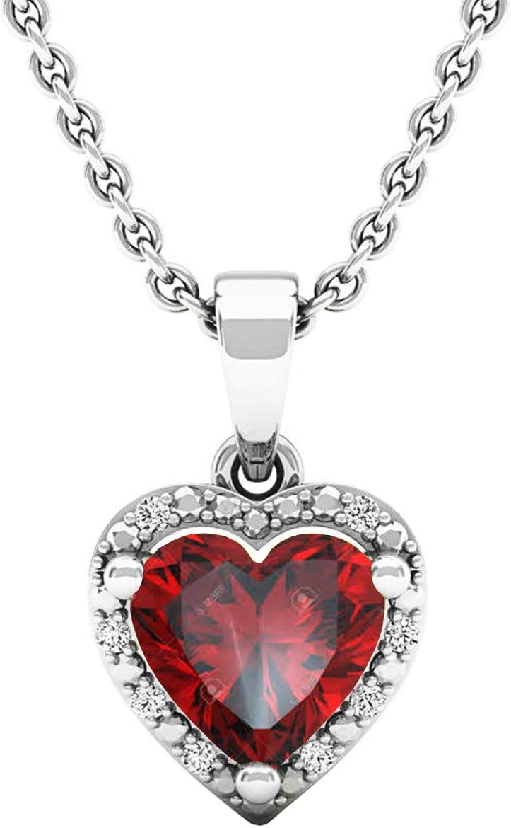 Dazzlingrock Collection7X7 MM Heart Gemstone & Round Diamond Ladies Halo Heart Shape Pendant, Sterling Silver