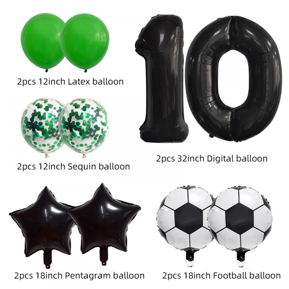 Fußball Geburtstagsdeko Für Den 10. Geburtstag – Party-Set Mit Zahl 10 Ballon, Fußball-Luftballons & Grünen Konfetti-Ballons