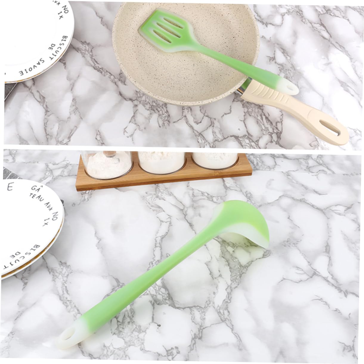 PRETYZOOM Flexibles Küchenhelfer 5 Stück aus Lebensmittelechtem Silikon Silikon Küchenutensilien Hitzebeständig und Antihaftbeschichtet in Grün für Kochen und Backen