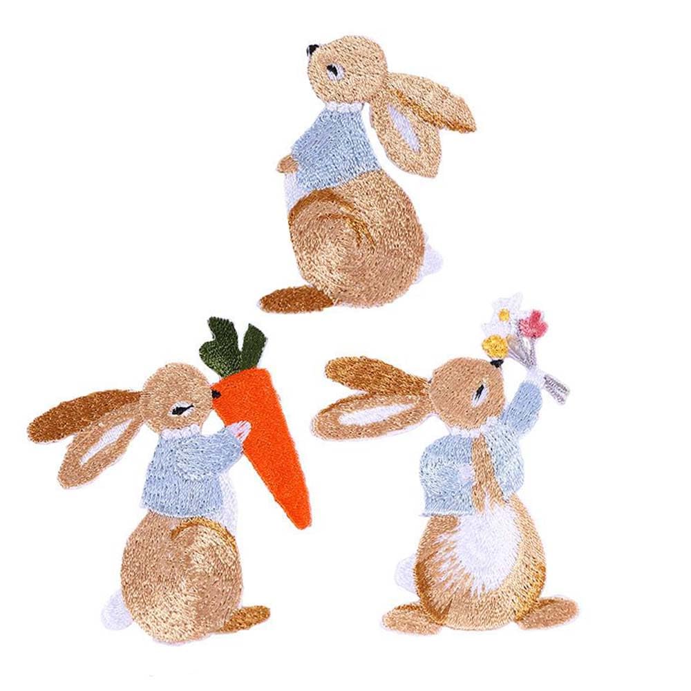 Pokinge 3 parches bordados con forma de conejo, pequeños parches de pegamento para ropa de niños, bolsa, sombrero, 3 unidades