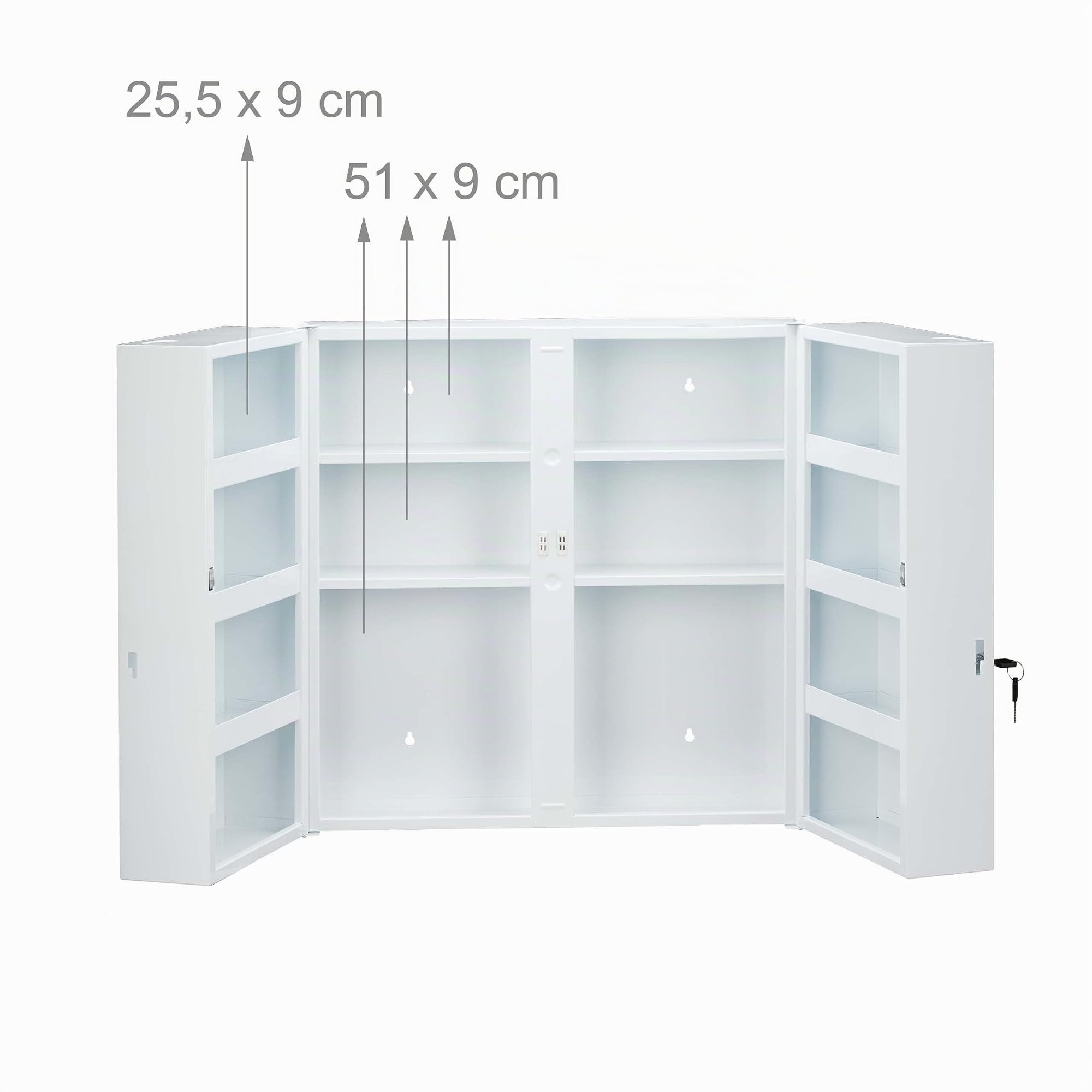 Relaxdays Armoire à Pharmacie XXL, verrouillable, 11 Compartiments, Acier, HxLxP: 53,5x53x19 cm, 2 Portes, Blanc - Rouge