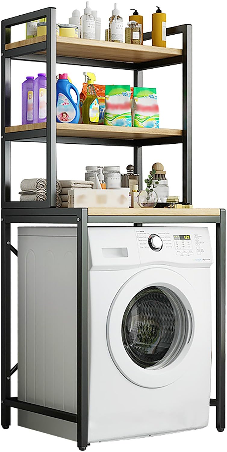 3-Tier Washing Machine Storage Rack Space-Saving Bathroom Storage Rack Above The Toilet, Multi-Functional,Bearing Strong, Storage Rack with Adjustable Non-Slip Feet Black-A-3 Layer