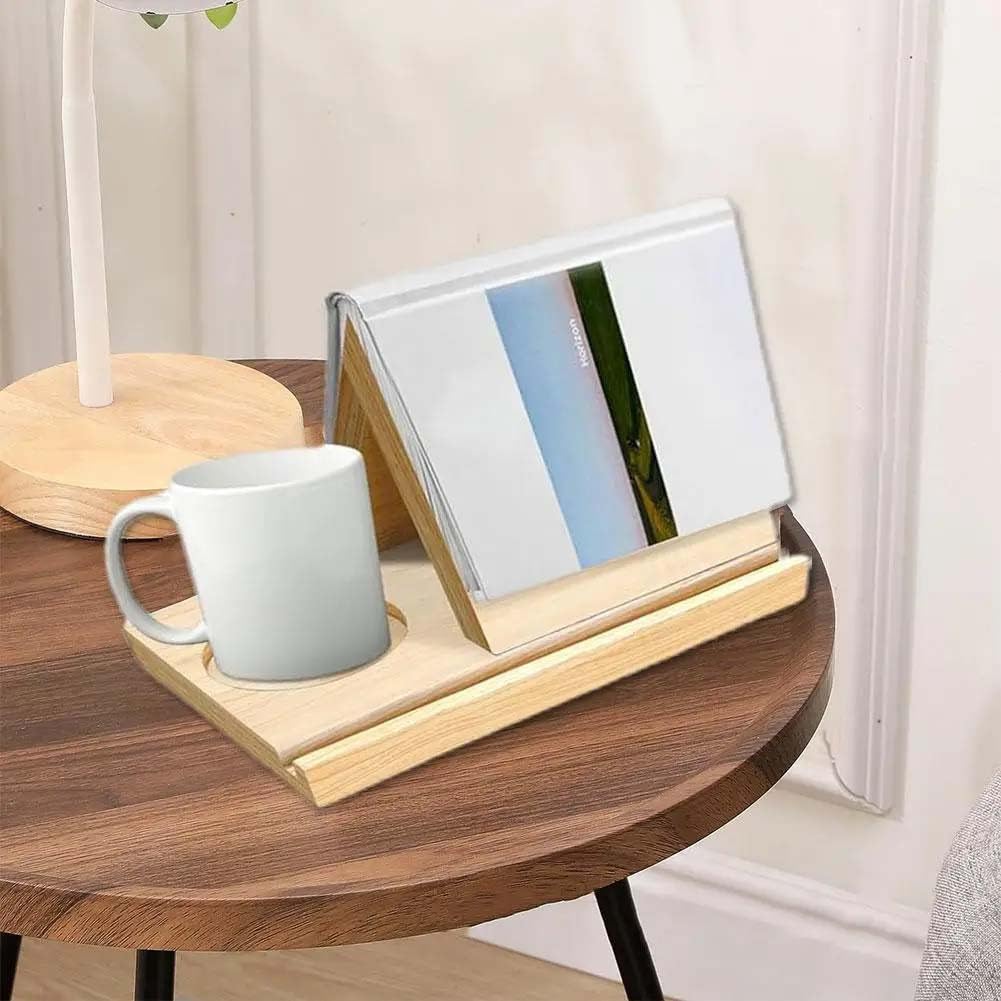 Porte-livre Triangulaire En Bois Avec Support Tasse - En Chêne, Set De 1, 2 Ou 3 Pièces