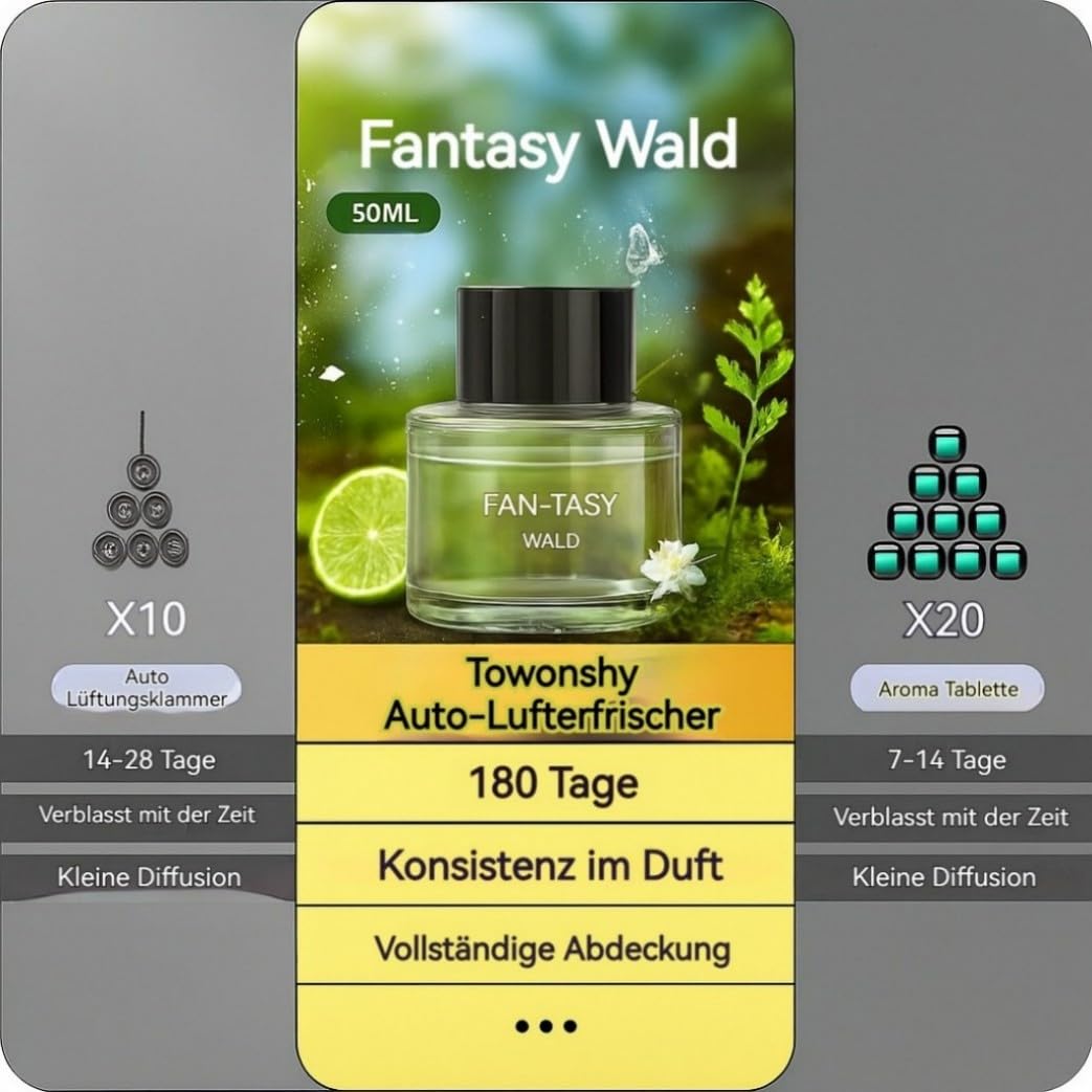 Compatible con BJ-577 y BJ-579 ambientador para coche – Recambio de difusor de aroma de 50 ml – Hasta 6 meses de frescura – Con extractos de plantas naturales – (Fragancia francesa Fantasy Forest)