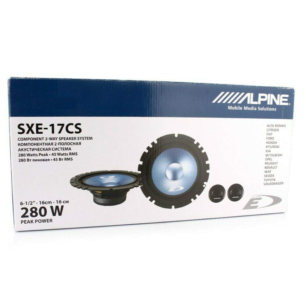 1 zestaw 2 drożny kompatybilny z ALPINE SXE-17CS 6,5" 16,50 cm srednica 45 watt rms 280 watt max 2 woofer 2 tweeter wysokotonowe 4 omy auto, para