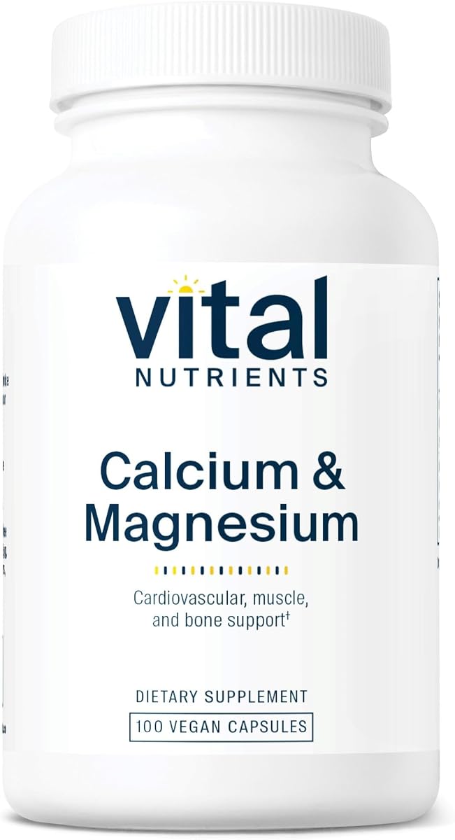 Nutrientes Vitales Calcio y Magnesio - Suplemento Vegano de Calcio con Magnesio - Apoya la Fuerza Ósea, los Músculos y la Salud Cardíaca - Sin Gluten, Lácteos, Soja - Sin OGM - 100 Cápsulas