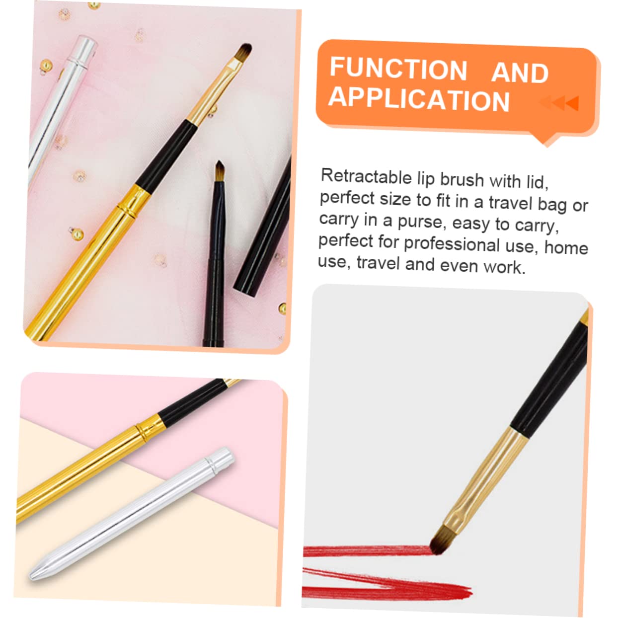 Healvian 6Pcs Retractable Lip Brush Portable Makeup Applicators for Smooth Lip Lines Bionic Material for Travel Women