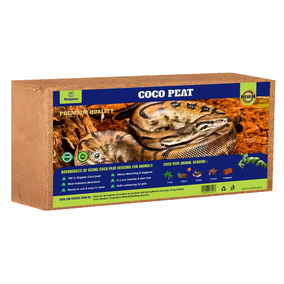 Nelgates Coco peat Block for Animal Bedding pet Products | Dogs, Cats Reptiles Snakes Chicken Birds 650g