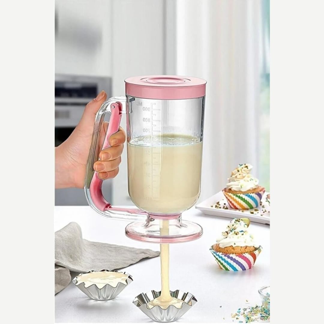 Hamur Porsiyonlayıcı 900ml, Pankek ve Kek Hamuru Dağıtıcı, Damlatmaz Mekanizma, Ölçekli Şeffaf Gövde, Bulaşık Makinesinde Yıkanabilir