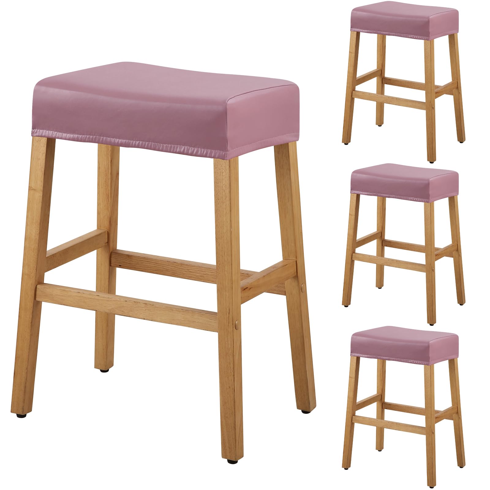 YISUN Stool Covers Rectangle - 4 Pack Stretch Oilproof Waterproof PU Bar Stool Covers Saddle Seat Counter Pub Vanity Chair Cover with Elastic Bands