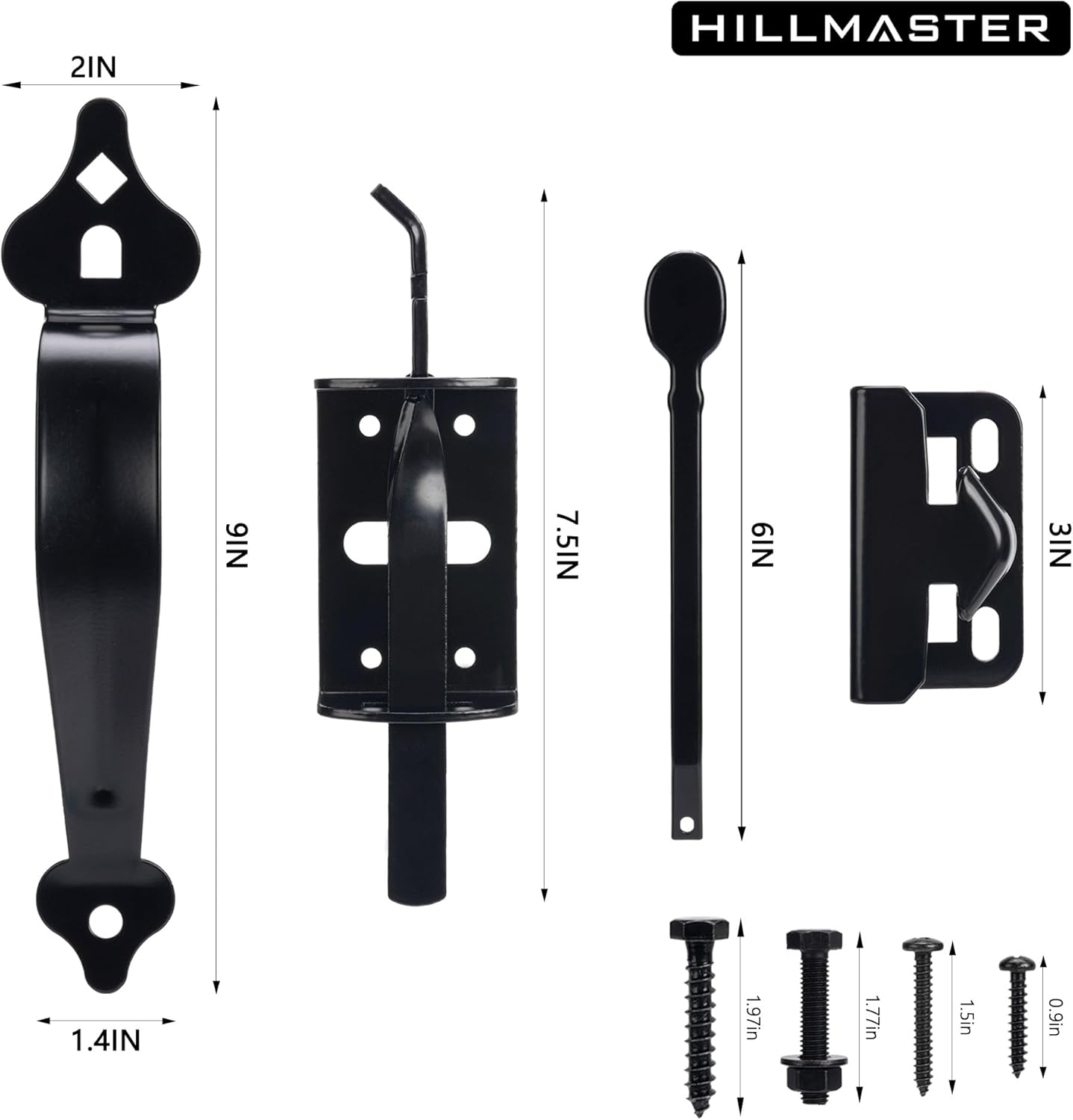 HILLMASTER Thumb Gate Latch for Wooden Fence,Self Locking Thumb Latches Fence Latch with 9in Gate Handle,Heavy Duty Door Latch Gate Hardware Kit for Outdoor Garden,Metal Gate,Vinyl Fence,Black Finish