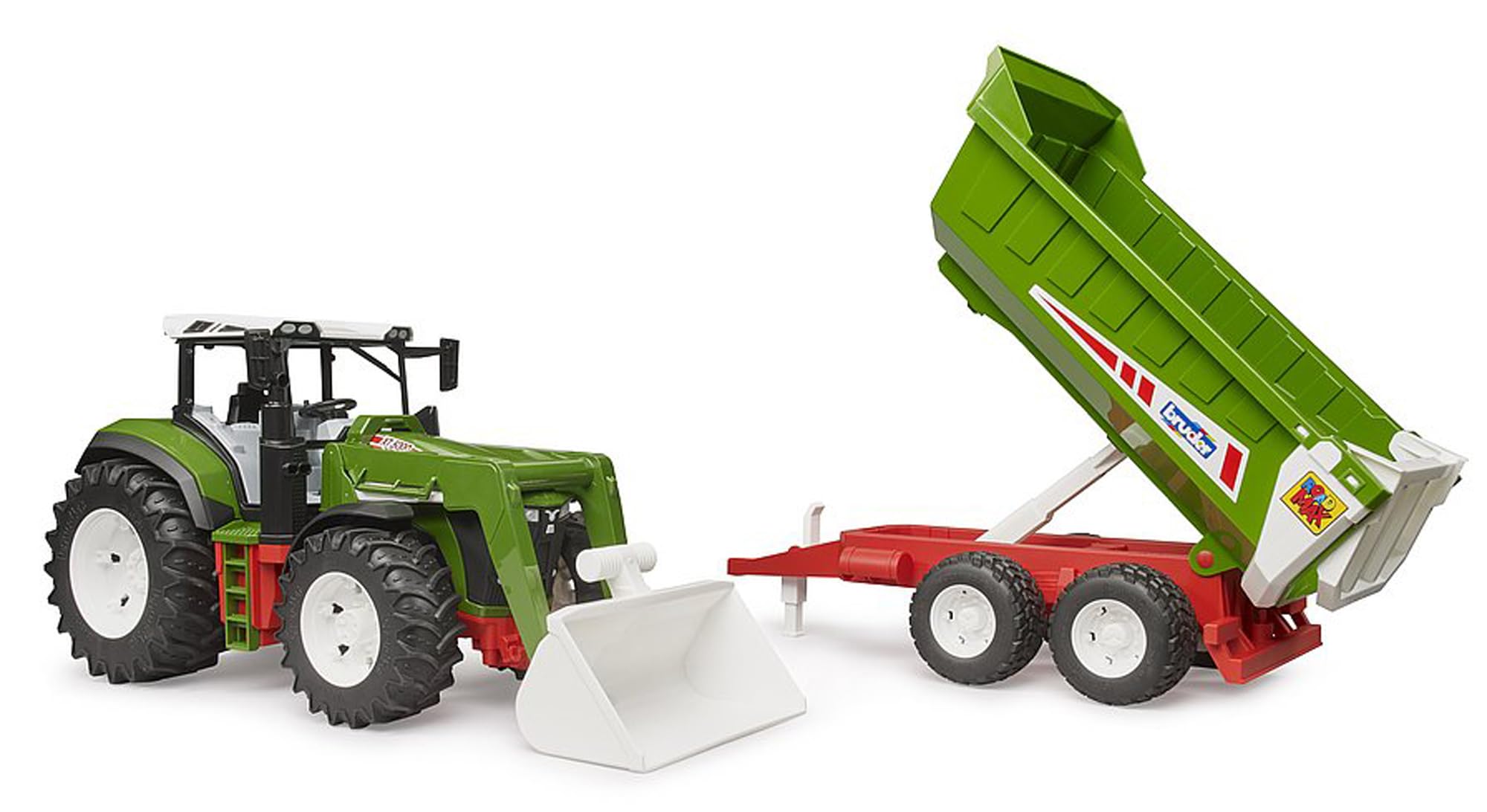 Bruder 03452 - Roadmax Tracteur avec Chargeur Frontal et Remorque Basculante - Véhicules Agricoles, Ferme, Bulldog, Jouet à partir de 2 Ans