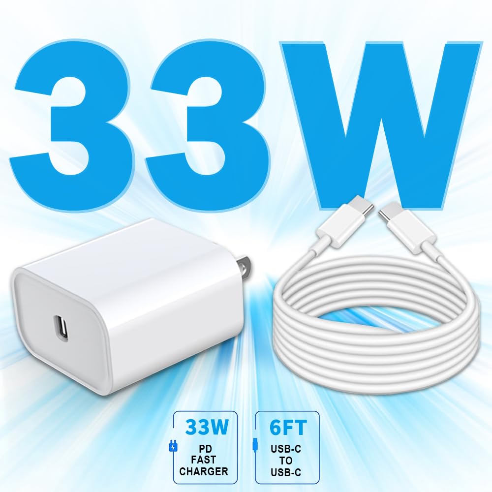 iPhone 16 15 Charger Fast Charging [2Pack] 33W Type-c Wall Charger Fast Charger Block with 6FT USB C to USB-C Cable for iPhone 16/16 Plus/16 PRO/16 Pro Max/iPhone 15 Plus/15 PRO Max/iPad Pro/AirPods