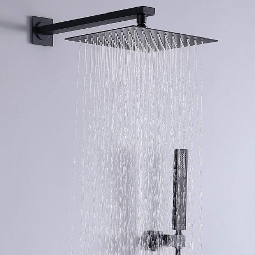 Zestaw prysznicowy termostatyczny Rain Black Rain Mixer Combo do montażu na ścianie, z 10-calową głowicą prysznicową, prysznicem ręcznym, baterią wannową.,