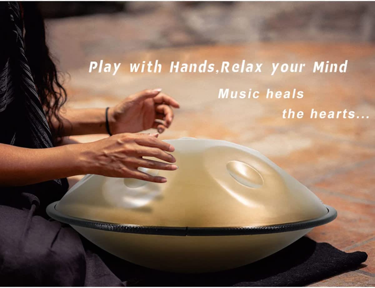 Handpan Drum Tambor de percusión de Acero de 22 Pulgadas con Bolsa de Mano Suave, mazo de handpan, Soporte de handpan, paño sin Polvo para niños y Adultos,Blue-9notes