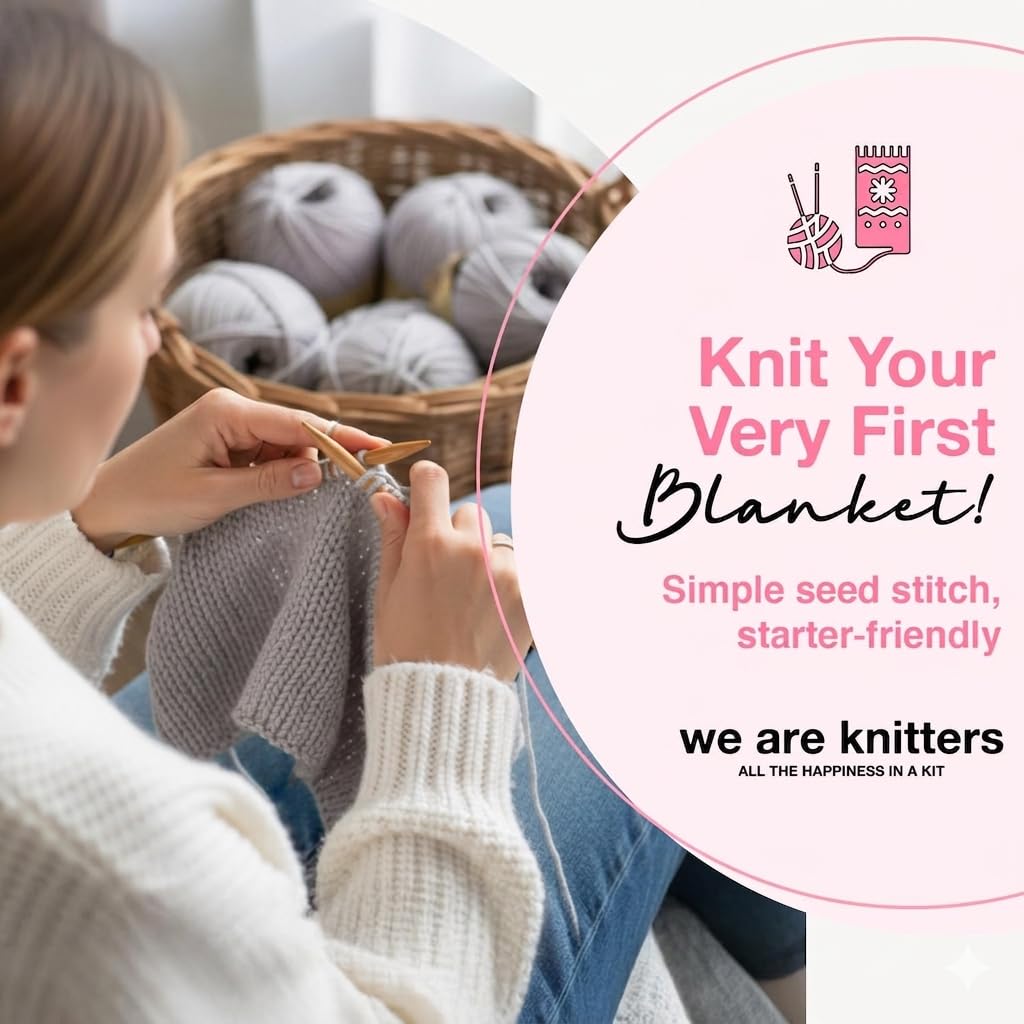 We Are Knitters Dragonfly Blanket Kit, Strickset für Anfänger mit 100% Pima Baumwolle, Komplettes DIY Strickset inkl. Nadeln & Anleitung, Baby Decke zum Selbst Stricken