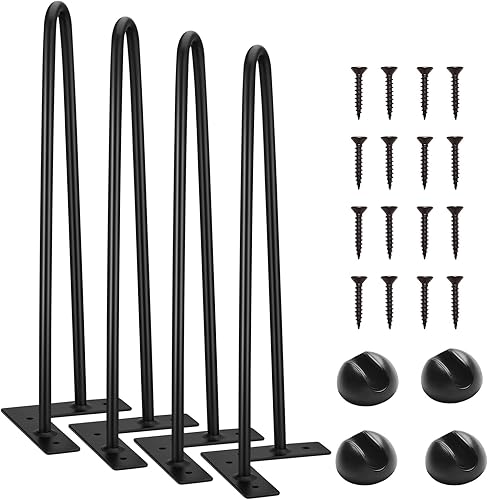 Miniatura 14 de ROTHLEY Patas de mesa de horquilla de 28 pulgadas, 3 varillas sólidas de metal para mesa, juego de 4 patas de escritorio resistentes con protectores