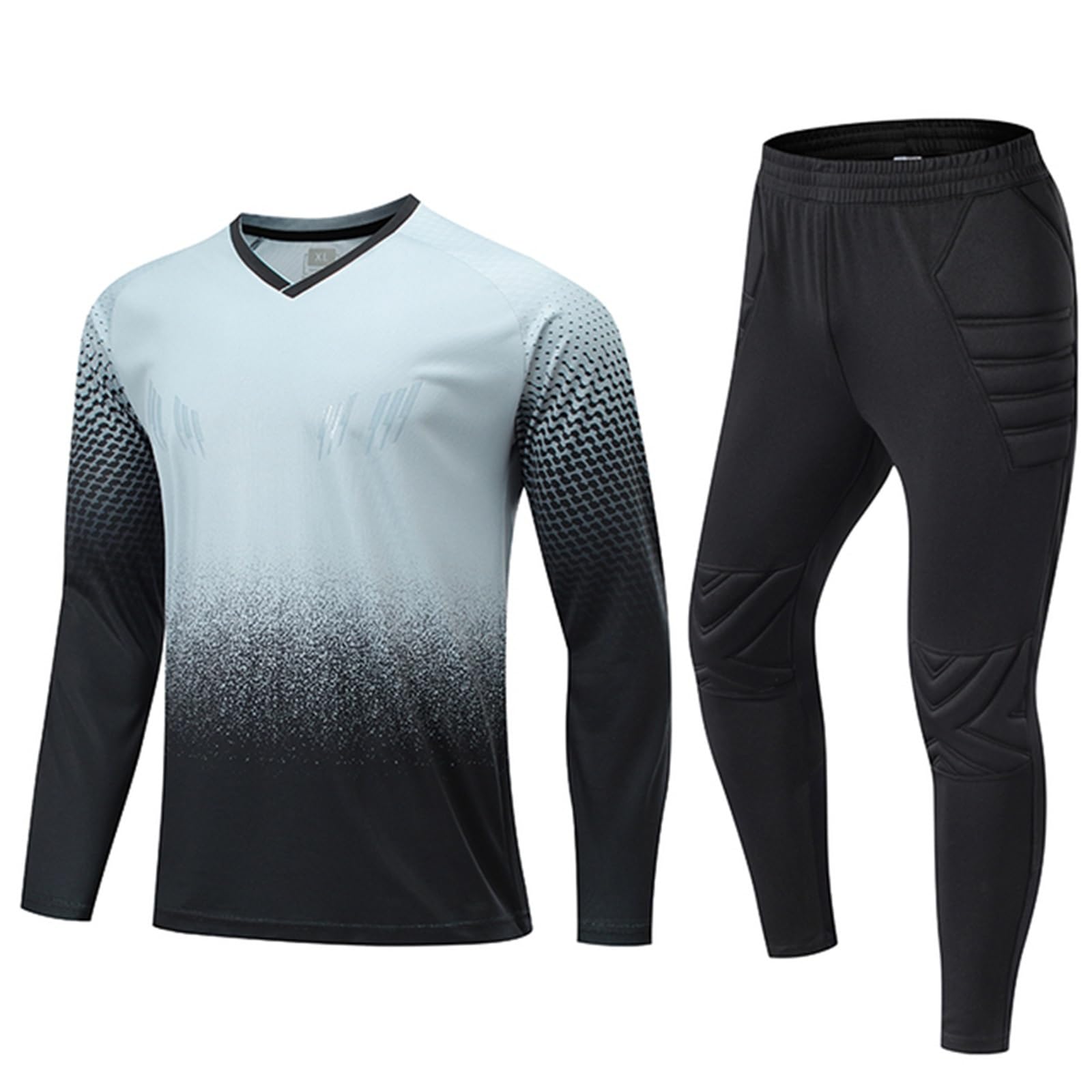 Equipo Portero Infantil - Uniforme Completo con Camiseta y Pantalón, Protecciones de Espuma - Ropa Fútbol Portero Niños/Niñas - Conjunto Entrenamiento Guardameta Junior(Gray Set,Aldult XL)