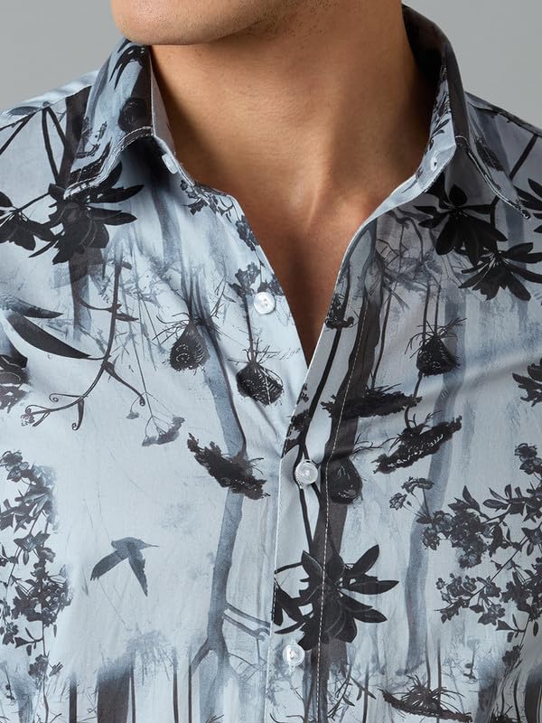 Image of Men's Printed Regular Fit Full Sleeves Cotton Formal Shirt