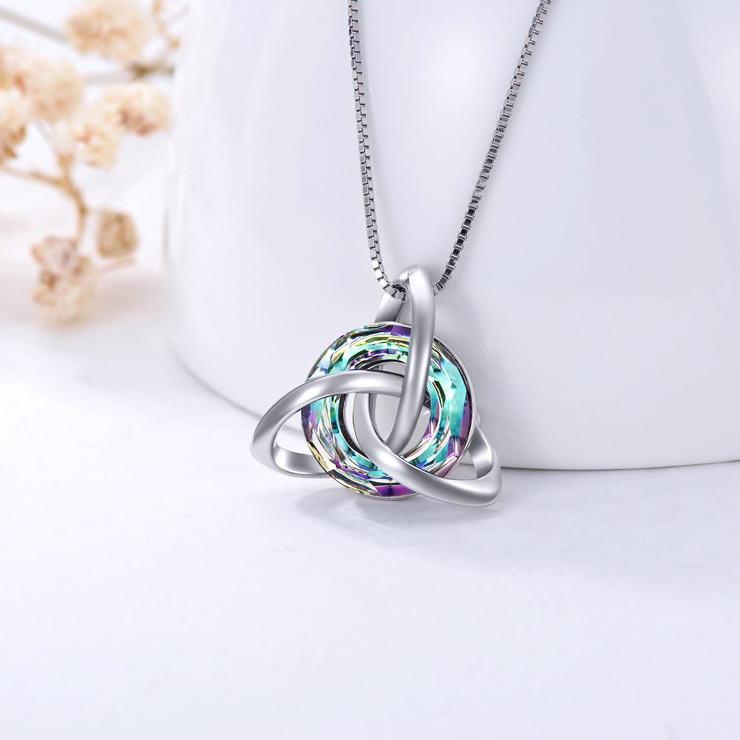 TOUPOP Collana celtica da donna, in argento Sterling S925, con nodo celtico, con cristallo celtico, regalo per l'Irlanda, regalo di compleanno per donne e ragazze