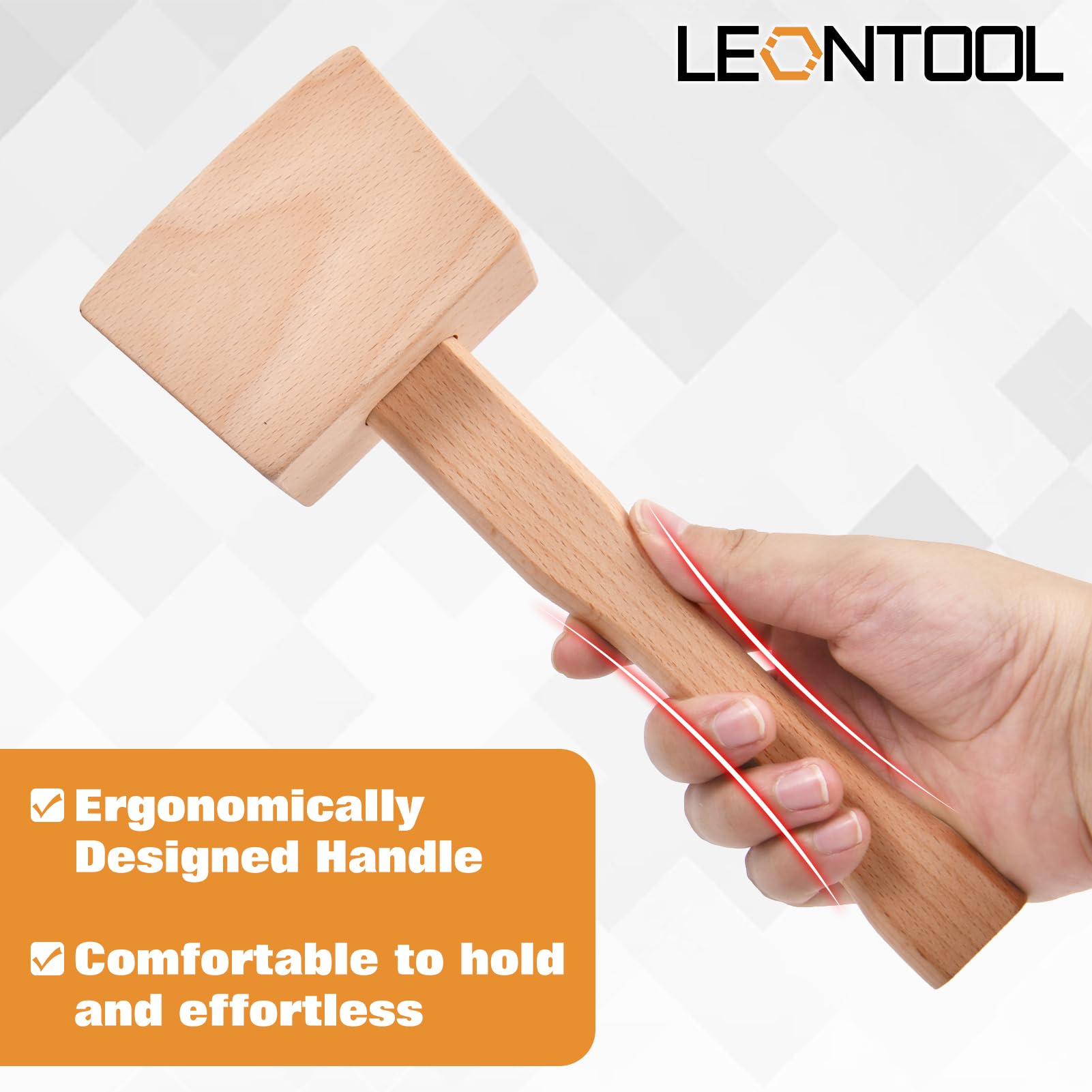 LEONTOOL Maillet en bois 9,5" marteau à glace manuel Broyeurs à glace à usage domestique, Maillet en bois de hêtre massif pour le travail du, travail du cuir, craquage du noyer