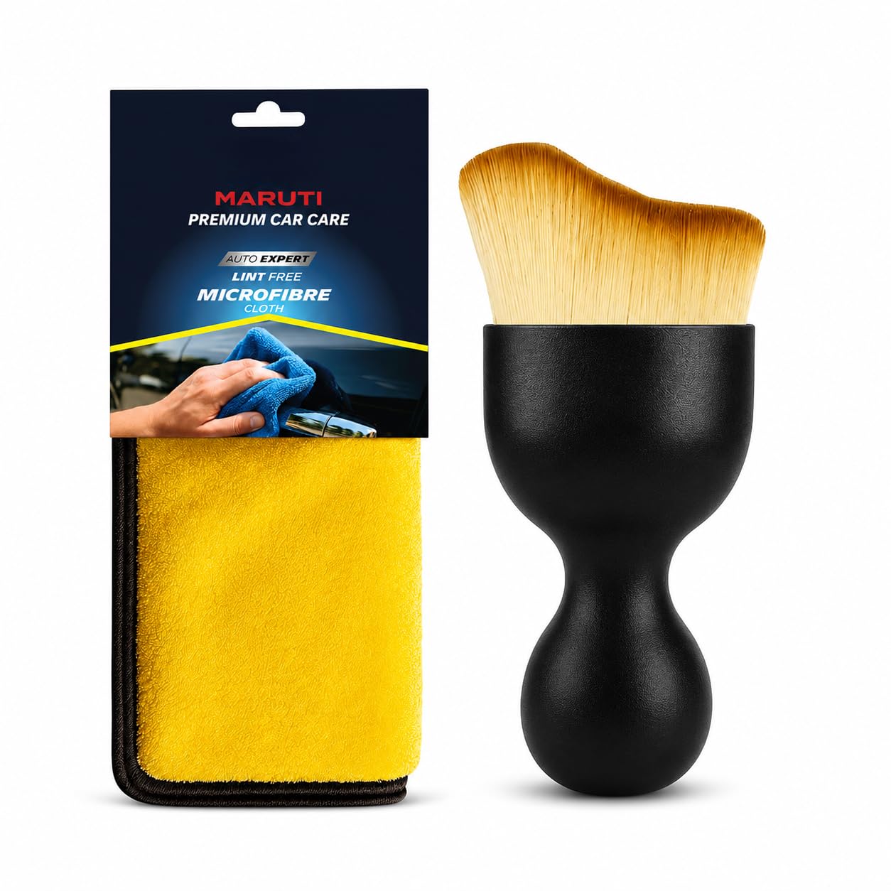 Premium Microfiber Cloth & Soft Detailing Brush | Car Cleaning Kit | Dashboard Dust Cleaner Brush | Scratch-Free Lint-Free Microfiber Towel | Car Interior & Exterior Cleaning Accessories (30*40)(S04)-image-1