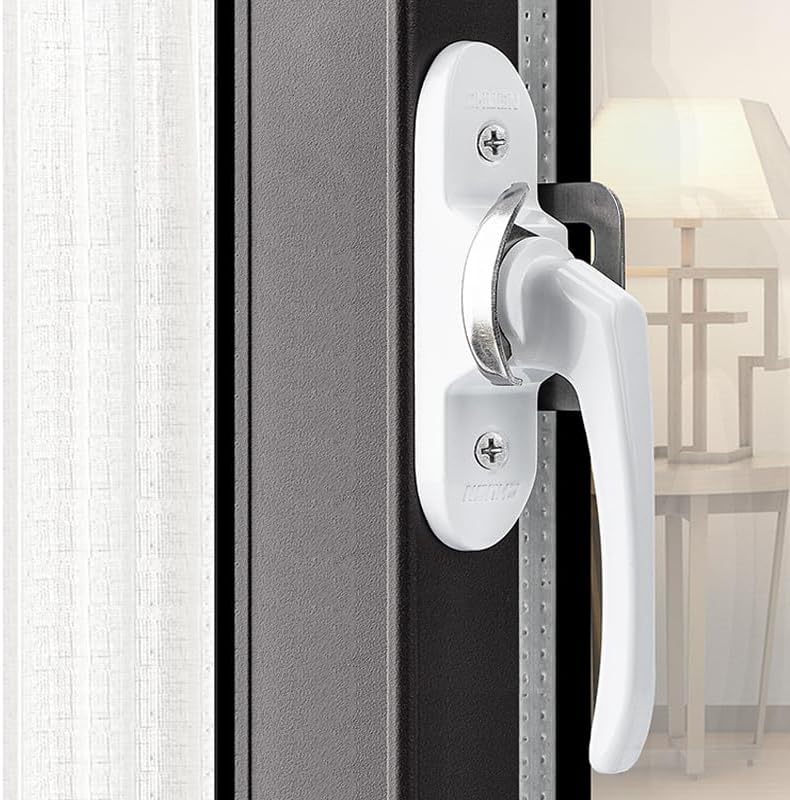 window handle， Long Handled Crescent Shaped Lock Plastic Steel Aluminum Alloy Sliding Door and Window Anti-theft(Double Glass Left)