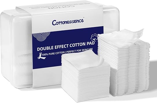 Square Cotton Pads for Face 475 Count - 100% Pure Cotton, Soft Lint-Free Makeup Remover Pads for Facial and Eye Use, Double-Sided Design to Save Water and Hypoallergenic 75 Thick & 400 Ultra-Thin