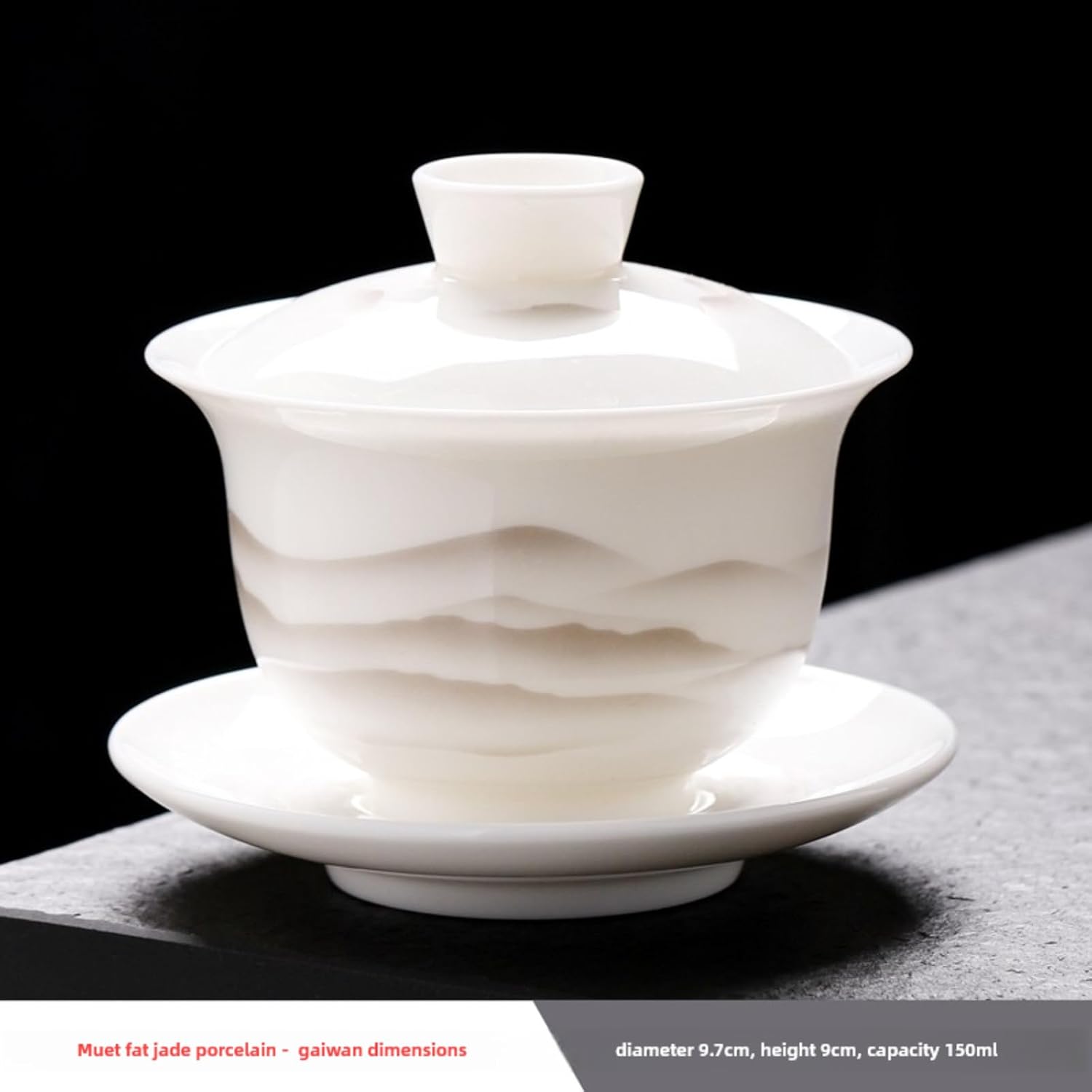 Mutton-fat Jade White Ceramics Gaiwan,150ml 5.1oz, Heat-resistant Scenery Diagram Tea Set