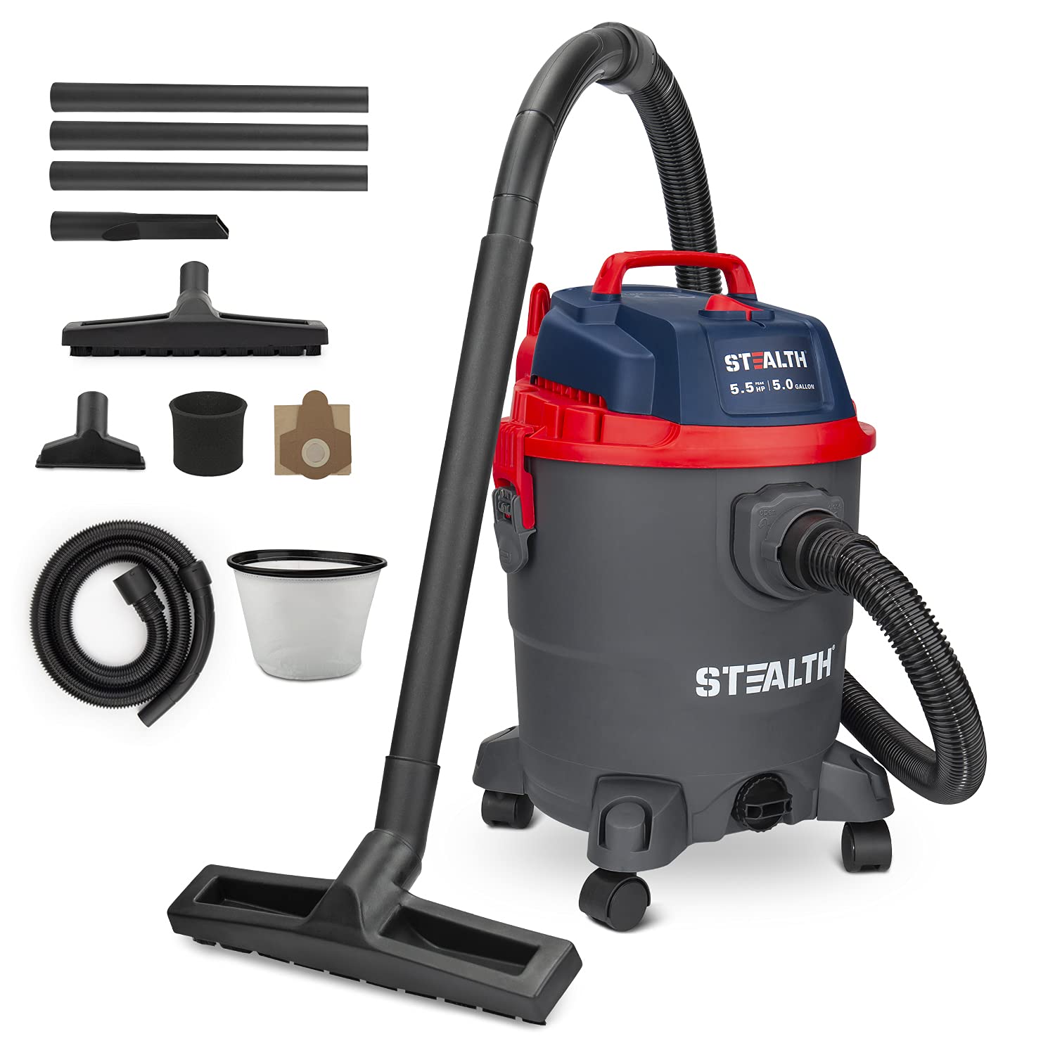 Buy STEALTH 5 Gallon 5.5 Peak HP Wet Dry Vacuum Cleaner, Powerful