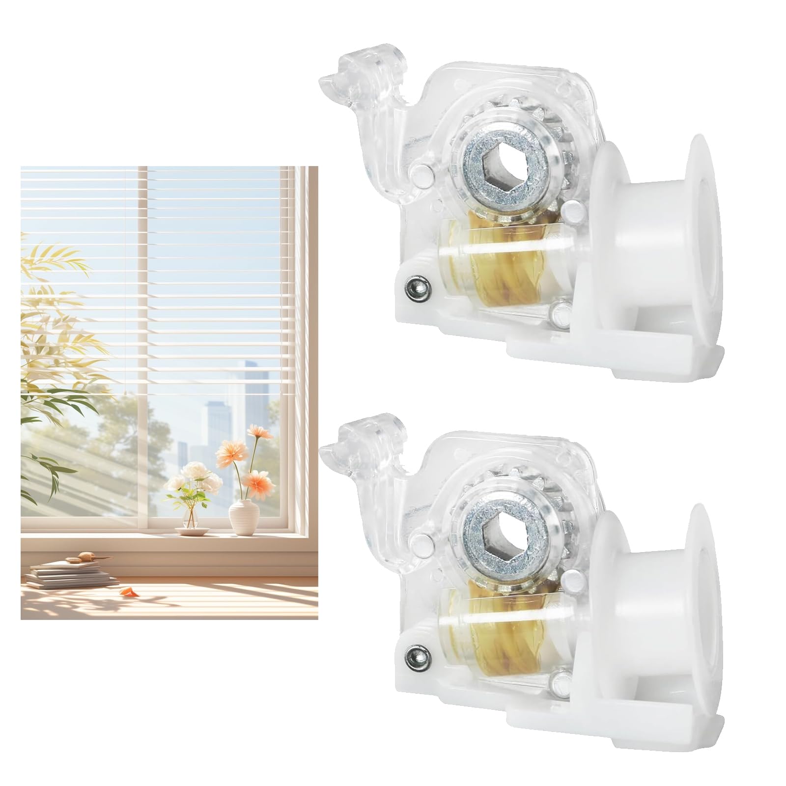 Azushwer White Venetian Blinds Tilt Mechanism Replacement Parts, 2Pcs Venetian Blind Parts Blind Tilt Mechanism Replacement Parts, 5×38Mm Hex Hole 6Mm Brackets