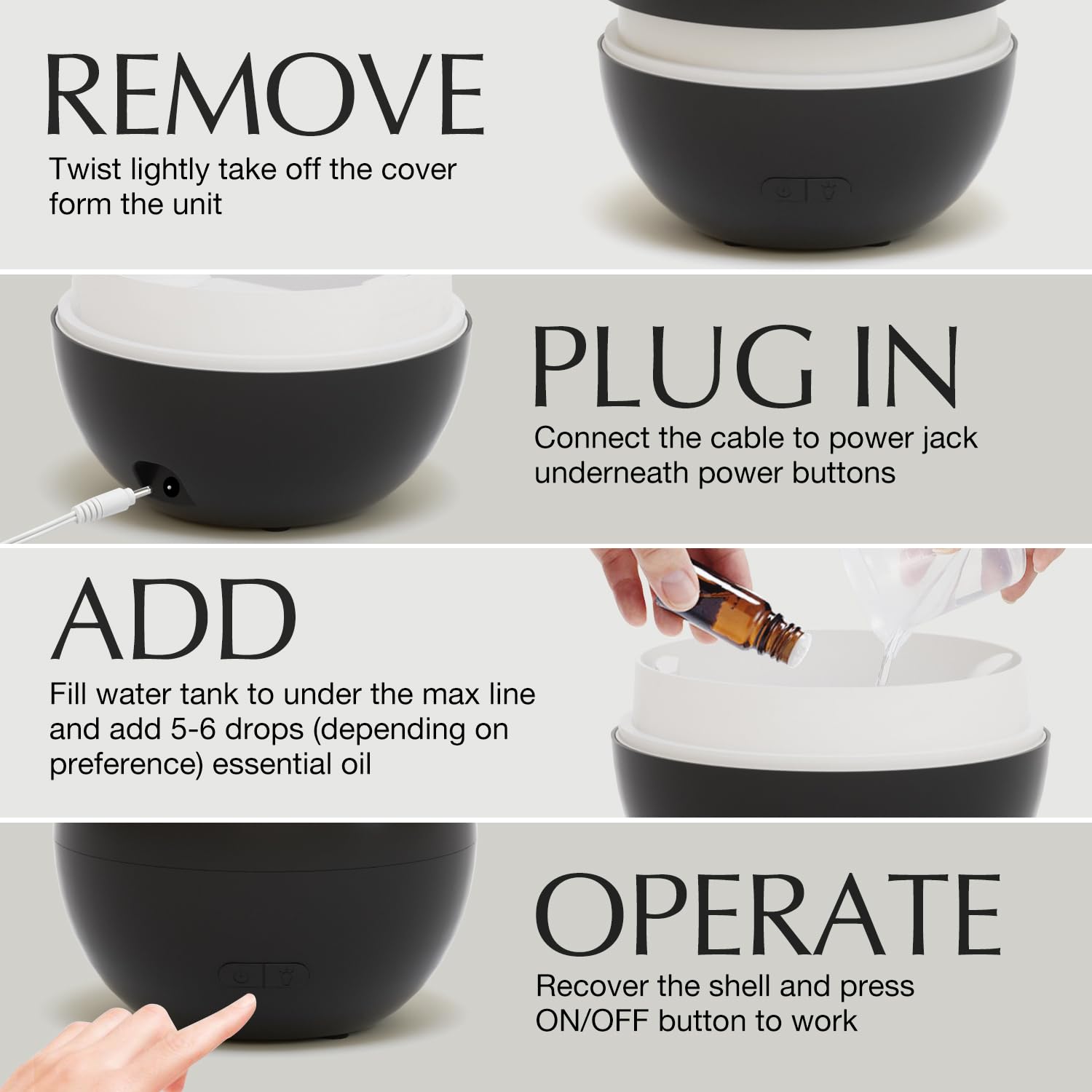 SALKING Difusor de Aceites Esenciales(Paquete de 2), Humidificador Ultrasonicos Flame 150ml para Aromaterapia, Función de Apagado Automático, Diseño Compacto para Casa, Dormitorio (Blanco y Negro)