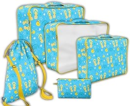 CHANCEUX 5 Pcs Premium Travel Organizers | Waterproof Packing Cubes Set - Travel Essentials for Women Men Kids | Pouches Cubes & Luggage Organizer Bags Clothes & Toiletry for flight Blue Duck