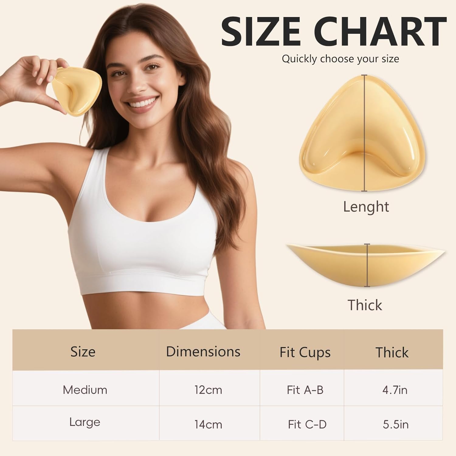 2025 Reusable Sticky Bra Inserts, Push Up Sticky Bra Pads, Ultra Lift Bikini Padding for Swimsuits & Sports Bras Nude (Creme, Medium) - Image 4