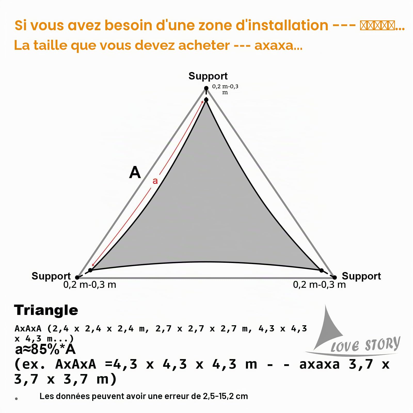 Amour étage Triangle Anti-UV Soleil Voile d'ombrage Idéal pour l'extérieur terrasse Jardin 16'5''x16'5''x16'5'' Terre