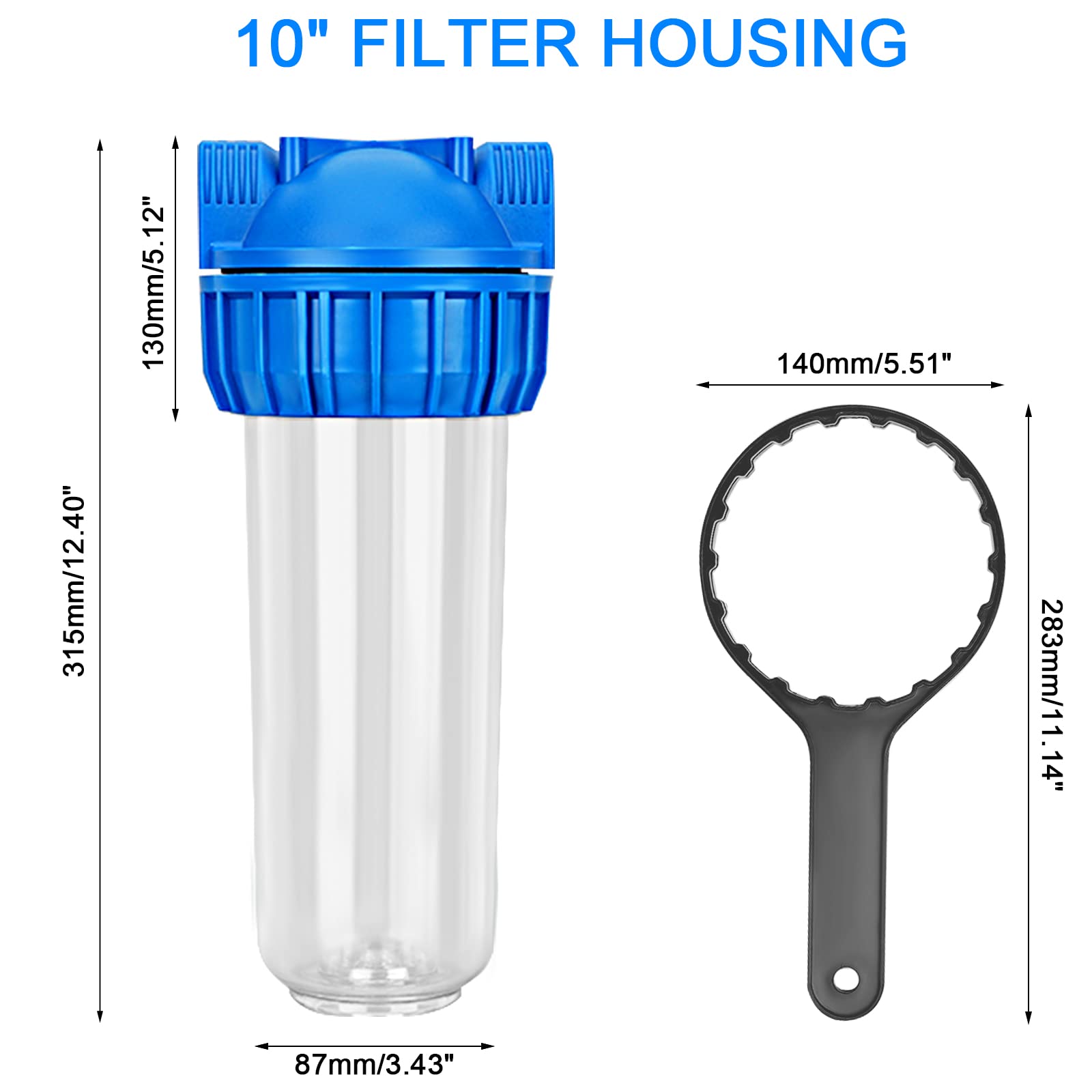 Lafiucy 10 pollici trasparente alloggiamento del filtro dell'acqua standard, versione più spessa, 1"ingresso/uscita porta in ottone, staffa, 4 viti, chiave