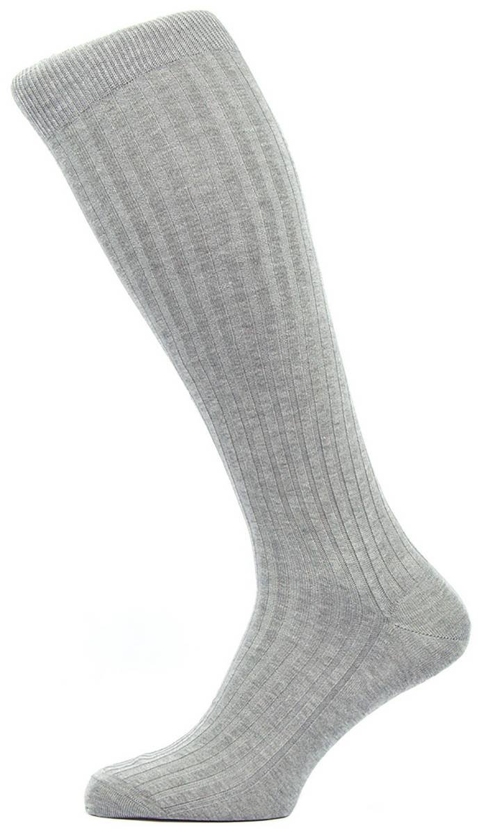 Pantherella Mens Danvers Rib Over the Calf Cotton Lisle Socks - Mid Grey Mix - Medium