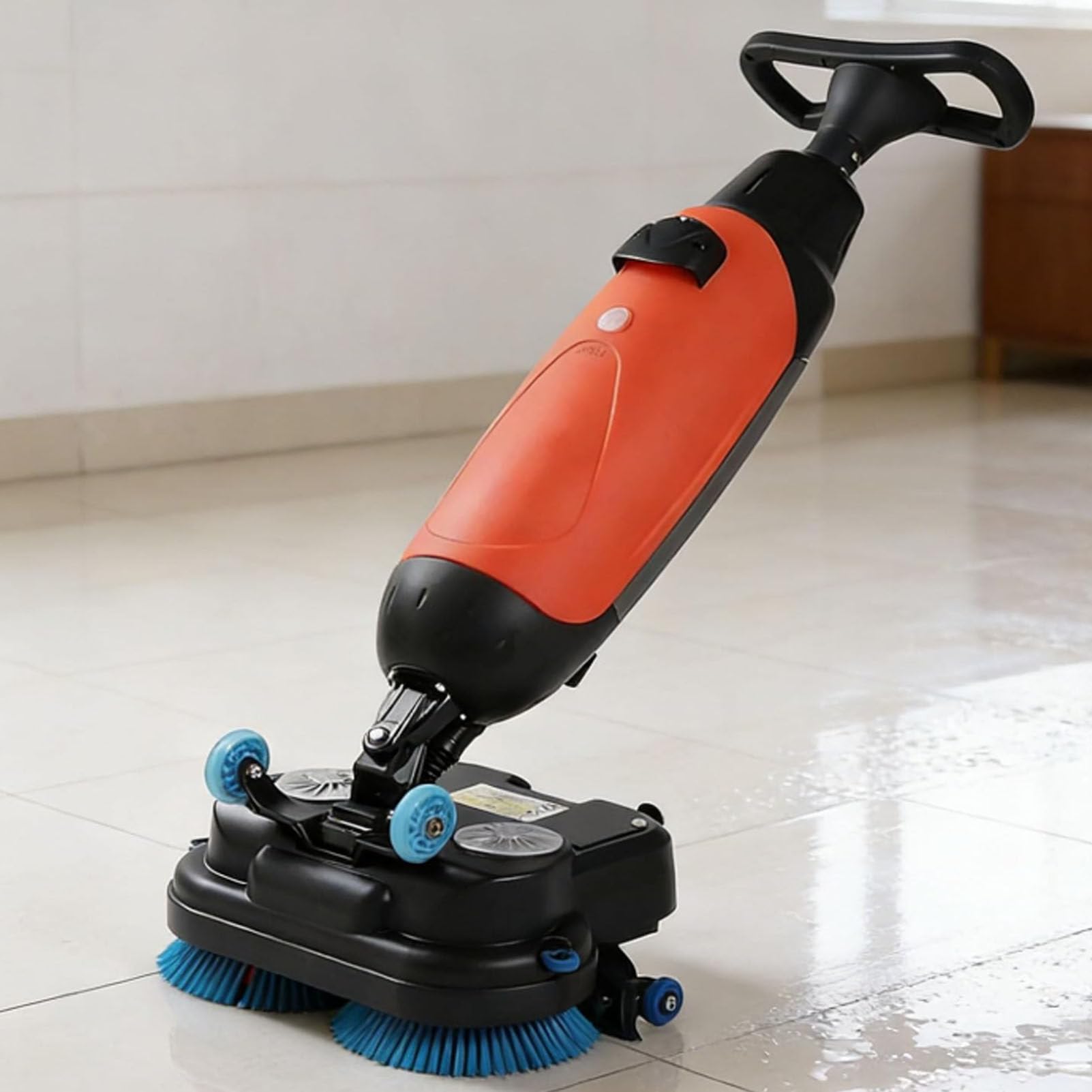 Oiyekntd Walk Behind Automatic Floor Scrubber Machine, Compact & Portable, 17” Cleaning Width, Walk Behind Floor Scrubber Dryer for Small Commercial Spaces, Offices, Retail Red