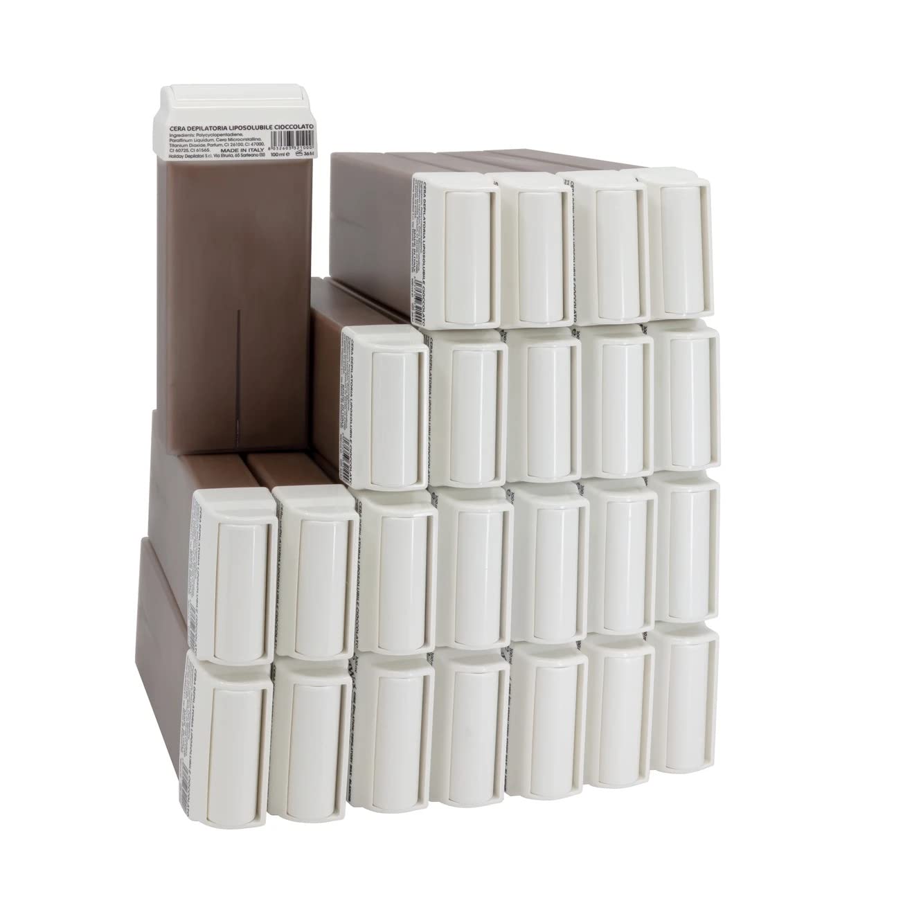 EpilWax - Roll On Cire Epilation au Chocolat - Jambes, Aisselles, Corps - Facile à étaler et à Retirer - Lot de 24 Recharges/Cartouches - 100 ml