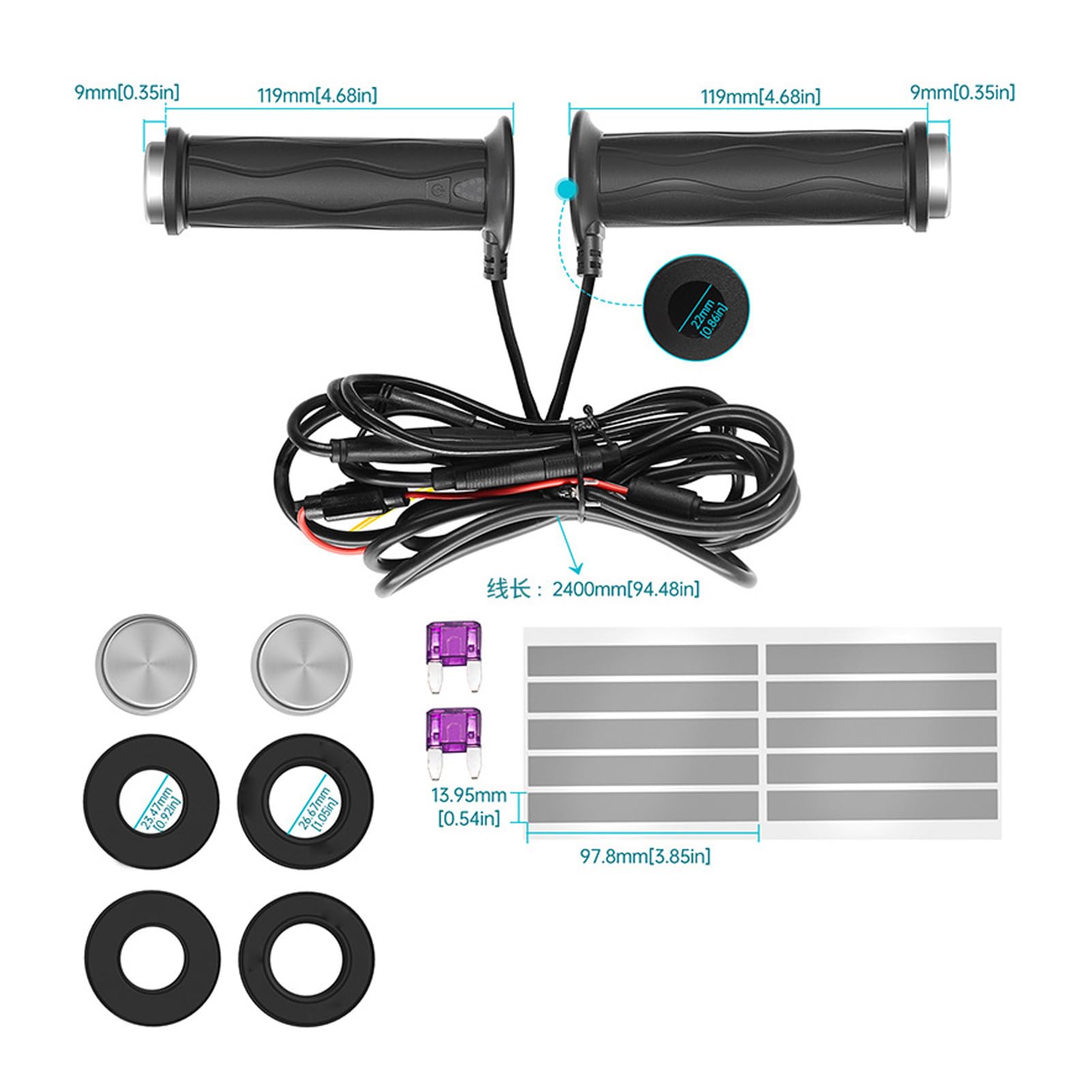 Keenso Poignées Chauffantes Intelligentes à Contrôle de Température, Housses de Guidon en Silicone avec Fonction Mémoire pour Moto avec Fil ACC, 12V