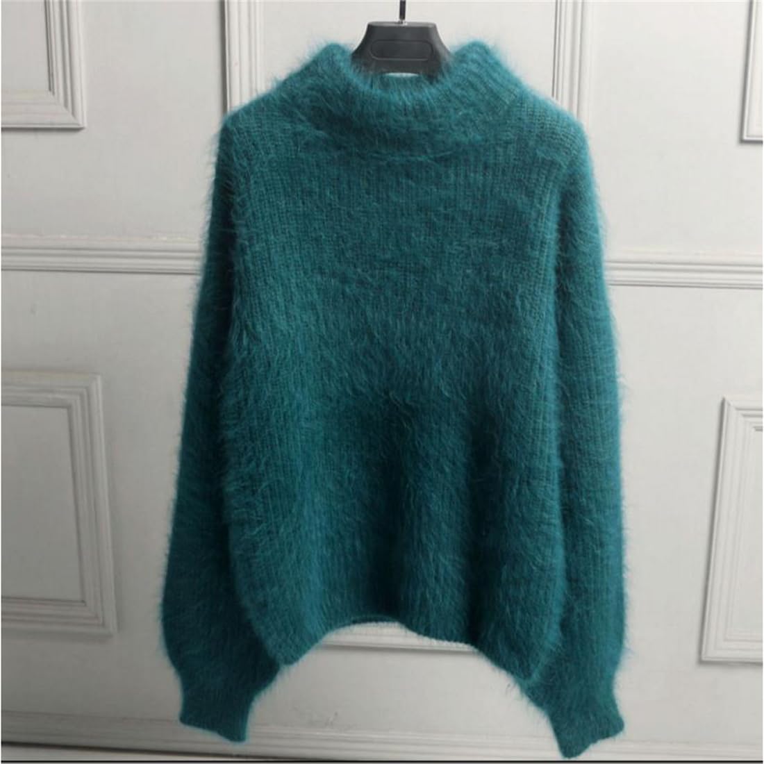Suéter cálido y suelto de mezcla de cachemira Angora para mujer, suéter de punto de cuello redondo de color sólido